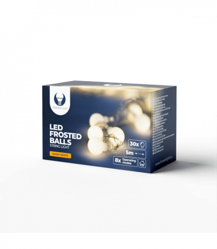 Łańcuch świetlny LED MLECZNE KULKI FB51 5m 30 kulek biały ciepły 230V Forever Light RTV100235