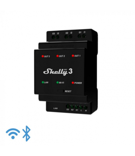 Shelly Pro 3 - Przełącznik sterowany Wi-Fi montowany na szynie DIN
