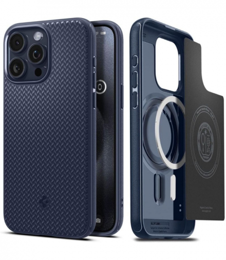 Nakładka Mag Armor Magsafe do iPhone 15 Pro Max 6,7" granatowa TFO Spigen BRA013355