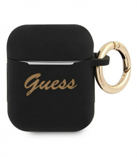 Etui do AirPods GUA2SSSK czarne Silicone Vintage Script TFO Guess GSM111157