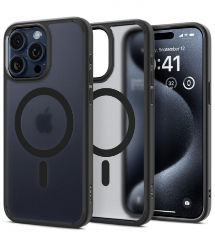 Nakładka Ultra Hybrid Magsafe do iPhone 15 Pro Max 6,7" Frost czarna TFO Spigen BRA013371