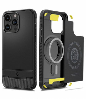 Nakładka Rugged Armor Mag Magsafe do iPhone 15 Pro 6,1" matowa czarna TFO Spigen BRA013417