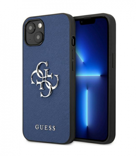 Nakładka do iPhone 13 6,1" GUHCP13MSA4GSBL niebieski hard case Saffiano 4G Metal Logo TFO Guess GSM114332