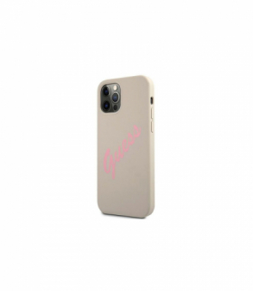 Nakładka do iPhone 12 / 12 Pro 6,1" GUHCP12MLSVSGP szaro różowy hard case Silicone Vintage TFO Guess GSM117991