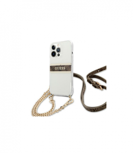 Nakładka do iPhone 13 6,1" GUHCP13MKC4GBGO transparentna hard case 4G Brown Strap Gold Chain TFO Guess GSM118038