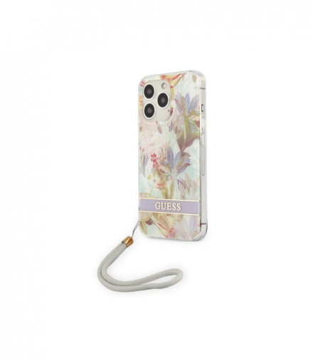 Nakładka do iPhone 13 Pro / 13 6,1" GUHCP13LHFLSU fioletowa hard case Flower Strap TFO Guess GSM164894