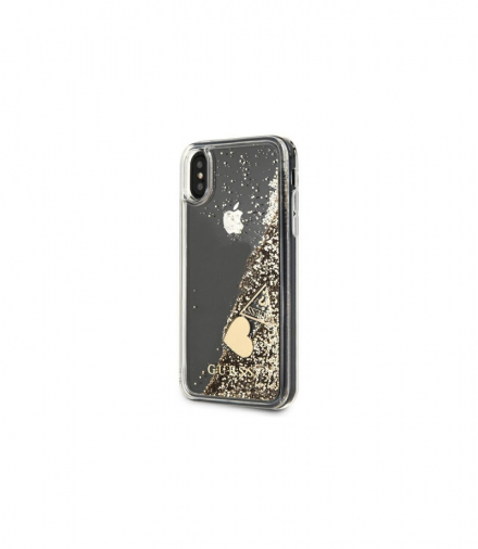 Nakładka do iPhone X / XS GUOHCPXGLHFLGO złota hard case Charms 2 Liquid Glitter TFO Guess GSM165226