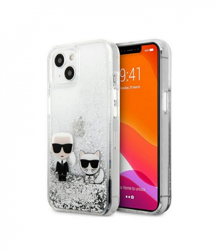 Nakładka do iPhone 13 6,1" KLHCP13MGKCS srebrna hard case Liquid Glitter Karl&Choupette TFO Karl Lagerfeld GSM112954
