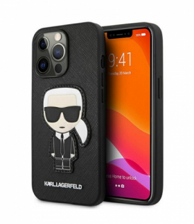 Nakładka do iPhone 13 Pro Max 6,7" KLHCP13XOKPK czarna hard case Saffiano Ikonik Karl`s Patch TFO Karl Lagerfeld GSM114360