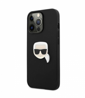Nakładka do iPhone 13 / 13 Pro 6,1" KLHCP13LPKMK hardcase czarna Leather Ikonik Karl`s Head Metal TFO Karl Lagerfeld GSM165604