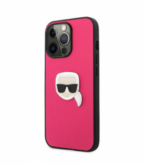 Nakładka do iPhone 13 / 13 Pro 6,1" KLHCP13LPKMP hardcase różowa Leather Ikonik Karl`s Head Metal TFO Karl Lagerfeld GSM165605