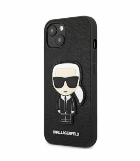 Nakładka do iPhone 13 Mini 5,4" KLHCP13SOKPK hardcase czarna Saffiano Ikonik Karl`s Patch TFO Karl Lagerfeld GSM165633