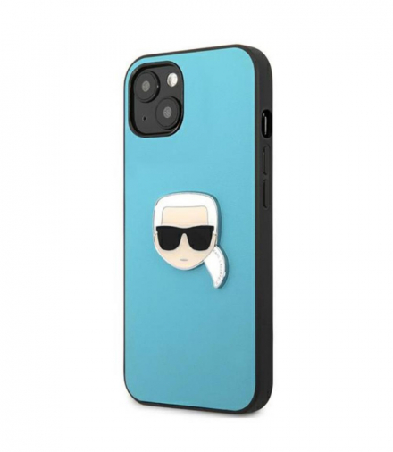 Nakładka do iPhone 13 Mini 5,4" KLHCP13SPKMB hardcase niebieska Leather Ikonik Karl`s Head Metal TFO Karl Lagerfeld GSM165634