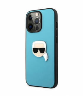 Nakładka do iPhone 13 Pro Max 6,7" KLHCP13XPKMB hardcase niebieska Leather Ikonik Karl`s Head Metal TFO Karl Lagerfeld GSM165645