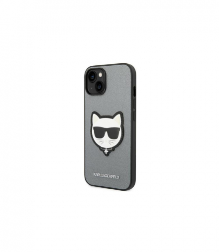 Nakładka do iPhone 14 Plus 6,7" KLHCP14MSAPCHG srebrna PU Saffiano case with Choupette Head Patch TFO Karl Lagerfeld GSM166725