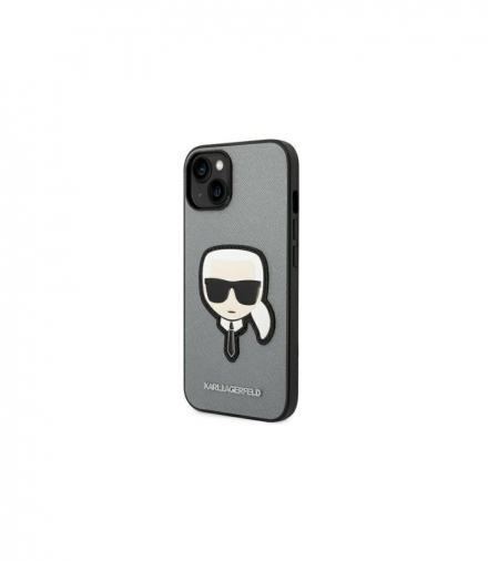 Nakładka do iPhone 14 Plus 6,7" KLHCP14MSAPKHG srebrna PU Saffiano case with Karl Head Patch TFO Karl Lagerfeld GSM166737