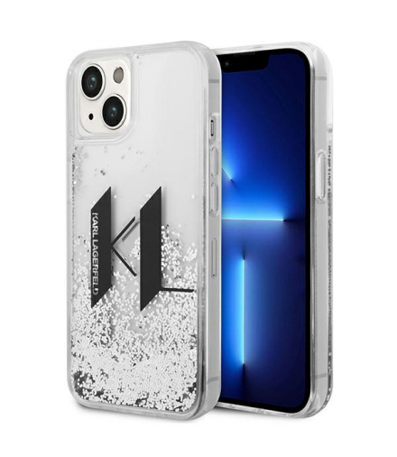 Nakładka do iPhone 14 6,1" KLHCP14SLBKLCS srebrna Liquid Glitter case Big KL Logo TFO Karl Lagerfeld GSM166744