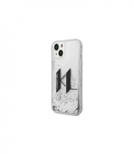 Nakładka do iPhone 14 Plus 6,7" KLHCP14MLBKLCS srebrna Liquid Glitter case Big KL Logo TFO Karl Lagerfeld GSM166745