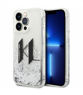 Nakładka do iPhone 14 Pro 6,1" KLHCP14LLBKLCS srebrna Liquid Glitter case Big KL Logo TFO Karl Lagerfeld GSM166746