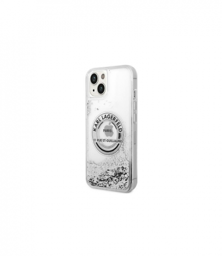 Nakładka do iPhone 14 6,1" KLHCP14SLCRSGRS srebrna Liquid Glitter case Round RSG Logo TFO Karl Lagerfeld GSM166748