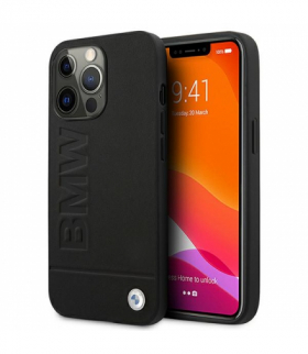 Nakładka do iPhone 13 Pro 6,1" BMHCP13LSLLBK czarna hard case Real Leather Hot Stamp And Metal Logo TFO BMW BRA100298
