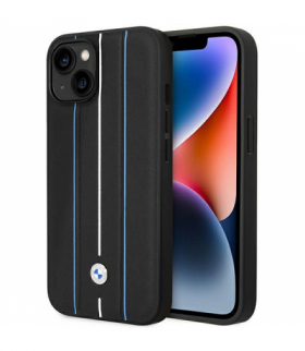 Nakładka do iPhone 14 6,1" BMHCP14S22RVSK czarna hard case Leather Stamp Blue Lines TFO BMW BRA100304