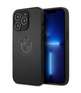 Nakładka do iPhone 13 Pro 6,1" BMHCP13LREELK czarna hard case Real Leather Embossed Logo TFO BMW BRA100306