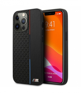 Nakładka do iPhone 13 Pro 6,1" BMHCP13LTRTBK czarna M HC PU Triangles + Tricolor Line TFO BMW BRA100345