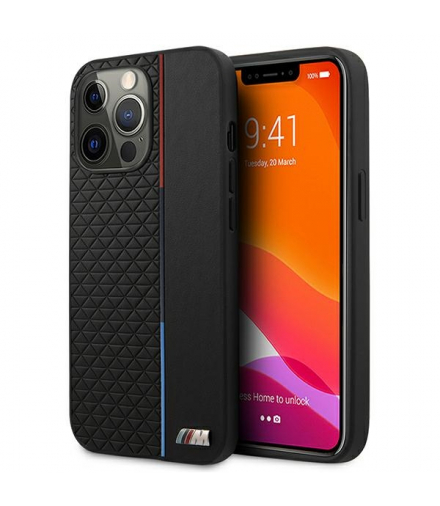 Nakładka do iPhone 13 Pro Max 6,7" BMHCP13XTRTBK czarna M HC PU Triangles + Tricolor Line TFO BMW BRA100347