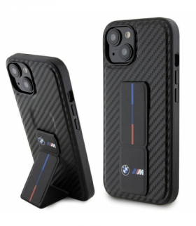 Nakładka do iPhone 15 6,1" BMHCP15SGSPCCK czarna HC GRIP STAND PU SMOOTH AND CARBON TFO BMW BRA100432
