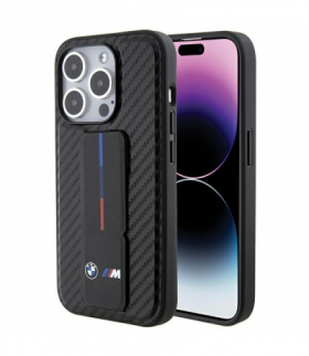 Nakładka do iPhone 15 Pro Max 6,7" czarna BMHCP15XGSPCCK M HC GRIP STAND PU SMOOTH AND CARBON TFO BMW BRA100434