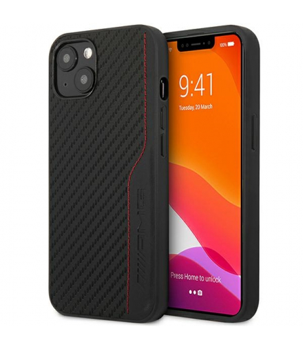 Nakładka do iPhone 13 6,1" AMHCP13MDEBK czarna hard case Leather&Carbon Red Stitching TFO AMG BRA100293