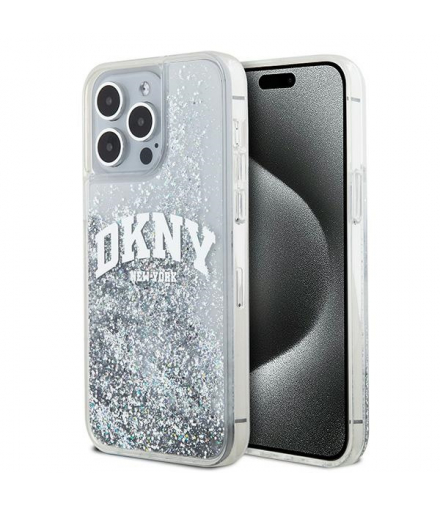 Nakładka do iPhone 15 Pro 6,1" DKHCP15LLBNAET biała HC liquid glitters w arch logo TFO DKNY BRA100574