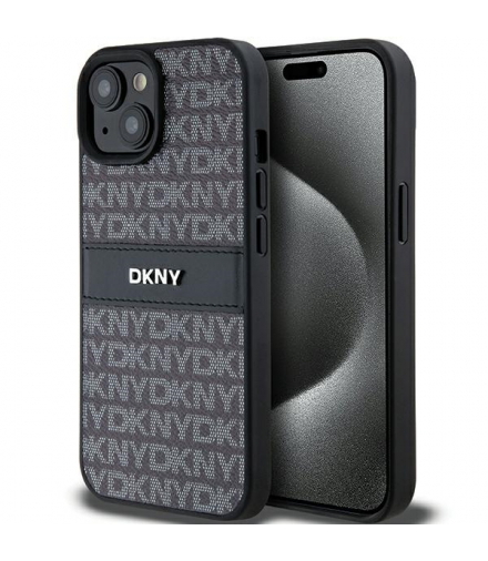 Nakładka do iPhone 15 6,1" DKHCP15SPRTHSLK czarna HC PU repeat texture pattern w tonal stripe TFO DKNY BRA100601
