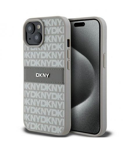 Nakładka do iPhone 15 Plus 6,7" DKHCP15MPRTHSLE beżowa HC PU repeat texture pattern w tonal stripe TFO DKNY BRA100609