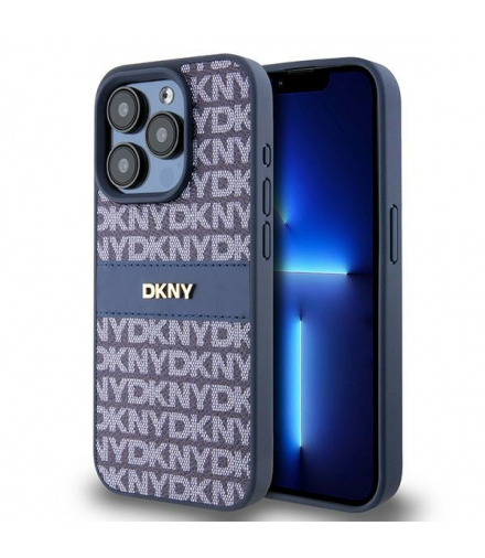 Nakładka do iPhone 15 Pro 6,1" DKHCP15LPRTHSLB niebieska HC PU repeat texture pattern w tonal stripe TFO DKNY BRA100617