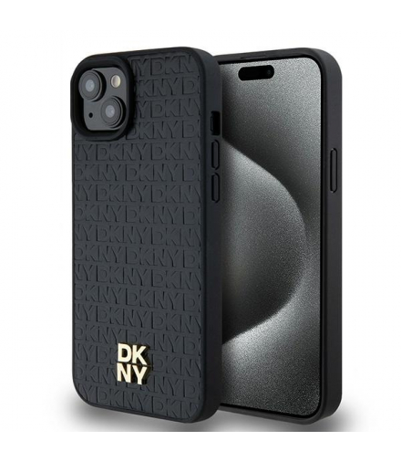 Nakładka do iPhone 15 6,1" DKHMP15SPSHRPSK czarna HC Magsafe pu repeat pattern w stack logo TFO DKNY BRA100619