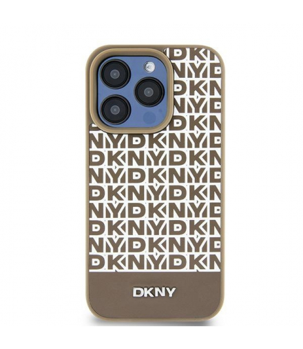 Nakładka do iPhone 15 6,1" DKHMP15SPSOSPW brązowa HC Magsafe pu repeat pattern w bottom stripe TFO DKNY BRA100636
