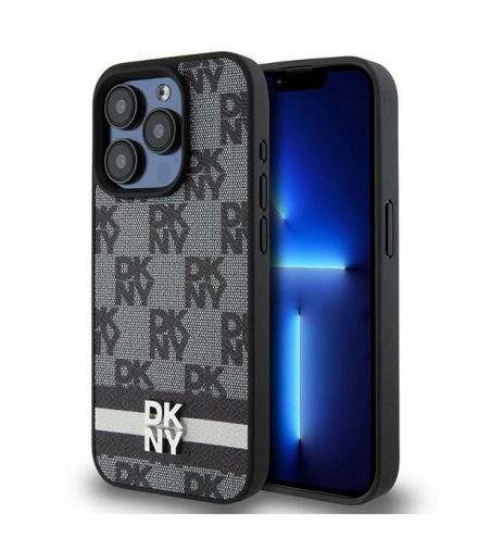 Nakładka do iPhone 15 Pro 6,1" DKHCP15LPCPTSSK czarna HC PU checkered pattern w printed stripes TFO DKNY BRA100644