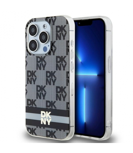 Nakładka do iPhone 15 Pro 6,1" DKHMP15LHCPTSK czarna HC Magsafe pc tpu checkered pattern w printed stripes TFO DKNY BRA100658