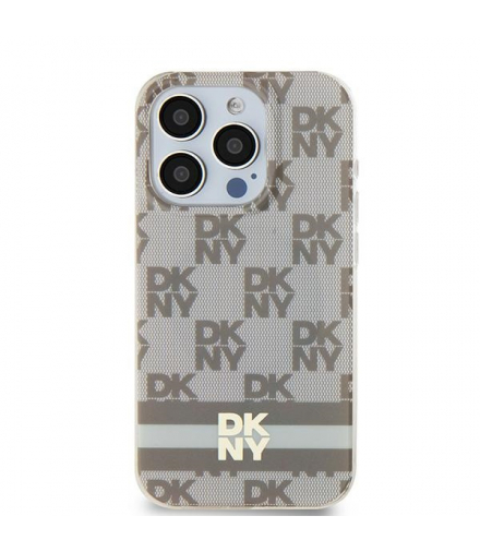 Nakładka do iPhone 15 6,1" DKHMP15SHCPTSE beżowa HC Magsafe pc tpu checkered pattern w printed stripes TFO DKNY BRA100660