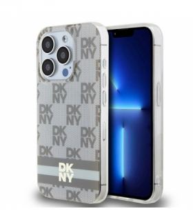 Nakładka do iPhone 15 Pro 6,1" DKHMP15LHCPTSE beżowa HC Magsafe pc tpu checkered pattern w printed stripes TFO DKNY BRA100662