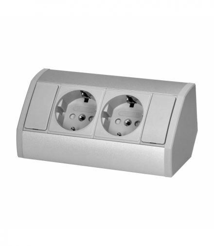 Gniazdo meblowe 2x2P+Z (Schuko), szaro-srebrne Orno OR-GM-9005(GS)/G