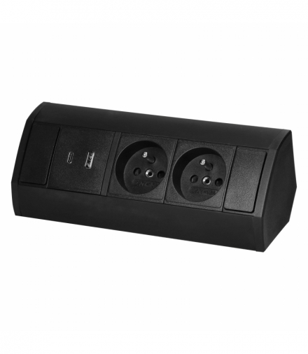 Gniazdo meblowe 2x2P+Z, 2xUSB (typ A+C 2,4A), czarne Orno OR-GM-9039/B