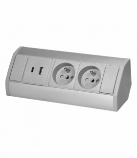 Gniazdo meblowe 2x2P+Z, 2xUSB (typ A+C 2,4A), szaro-srebrne Orno OR-GM-9039/G