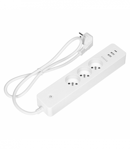 Przedłużacz z 3 gniazdami z uziemieniem i wyłącznikiem 2xUSB, Tuya Smart Wi-Fi, biały Orno OR-SH-17520/W