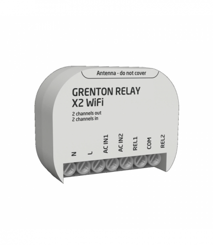 RELAY X2 WiFi - Moduł wyjść przekaźnikowych (2 wyj.), montaż dopuszkowy, pt, Wi-Fi Grenton WRE-202-W-01