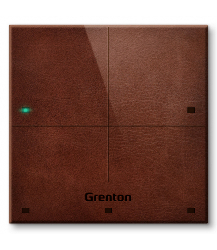 Touch Panel 4B Custom Leather Dark TF-Bus, 4 pola dotykowe, TF-Bus, ciemny, wykonany z naturalnej skóry front Grenton TPA-804-T-01