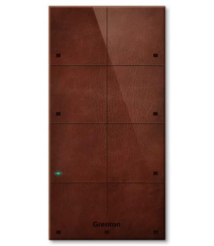 Touch Panel 8B Custom Leather Dark TF-Bus, 8 pól dotykowych, TF-Bus, ciemny wykonany z naturalnej skóry front Grenton TPA-808-T-01
