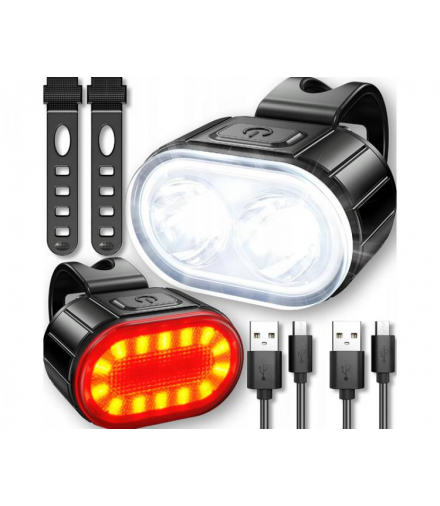 Zestaw lamp rowerowych przód 2xLED T6 ,tył 14-LED z akumulatorami LXLL4222